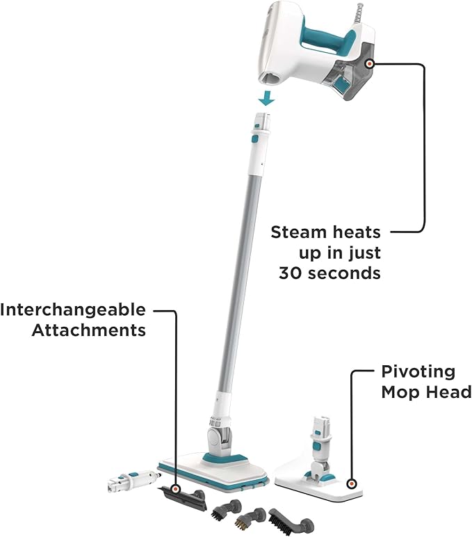 BLACK+DECKER Steam Mop Floor and Handheld Steamer Multi-Purpose Steam Cleaner with 6 Attachments Corded (BHSM15FX08)