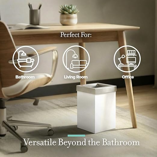 Gatco Small Bathroom Trash Can with Lid Square 3 Gallon Stainless Steel Wastebasket Under Sink Matte Pearl and Satin Nickel for Bathroom Bedroom Office (1935SN)