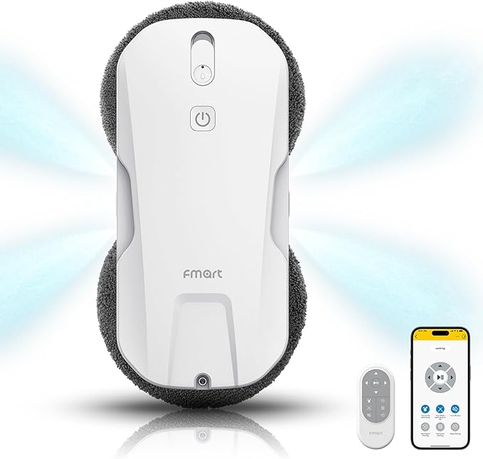 FMART T11 Window Cleaning Robot Auto 4-Way Water Spray 5300Pa Strong Suction High-Speed Cleaning &lt60dB Ultra-Quiet 60mm Slim Window Robot Smart Navigation Anti-Drop &amp 50min UPS Protectio