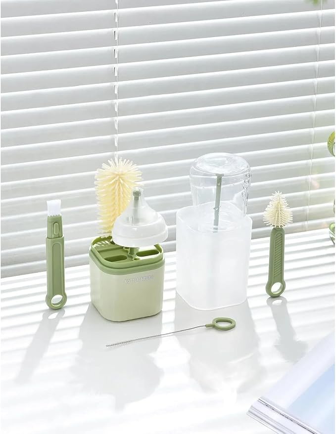 Baby Bottle Brush Set-Travel Bottle Cleaner Kit with Silicone BrushDrying RackNipple BrushStraw BrushBottle Mouth BrushStorage Box-6 in 1 Portable Bottle Washing Kit for Home and Travel