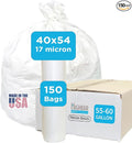 Large Garbage Bag - 55-60 Gallon Capacity Heavy Duty High Density Tear Resistant Unscented Extra Strength for Commercial Industrial Office House Lawn Events Bulk Qty 150 Bags