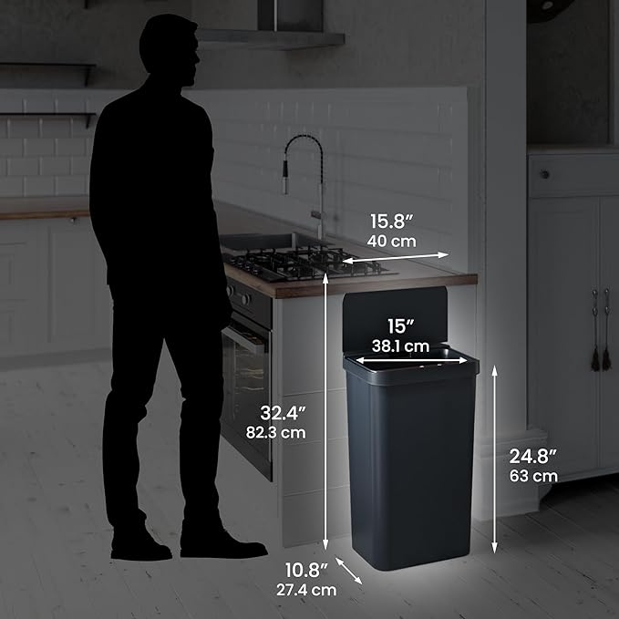 iTouchless Prime 13.2 Gallon Sensor Trash Can Durable Dent-Proof Construction Slim and Space-Efficient Automatic Bin Great for Kitchen Home Office Business Garage Black Color Plastic