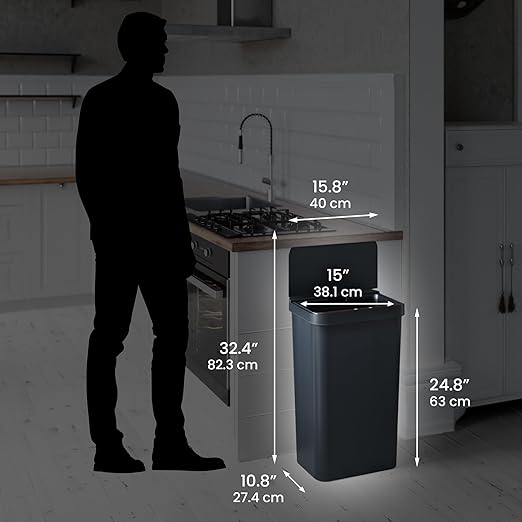 iTouchless Prime 13.2 Gallon Sensor Trash Can Durable Dent-Proof Construction Slim and Space-Saving Automatic Bin Great for Kitchen Home Office Business Garage Black Color Plastic