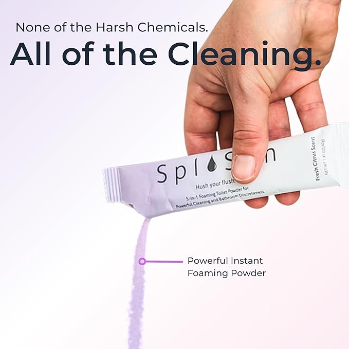 SplaShh 5 in 1 Foaming Toilet Bowl Cleaner 30 Powder Packets Fresh Citrus Scent No Harsh Chemicals Easy Clean Replaces Sprays Pods &amp Tablets Stain &amp Odor Remover Convenient Pouches