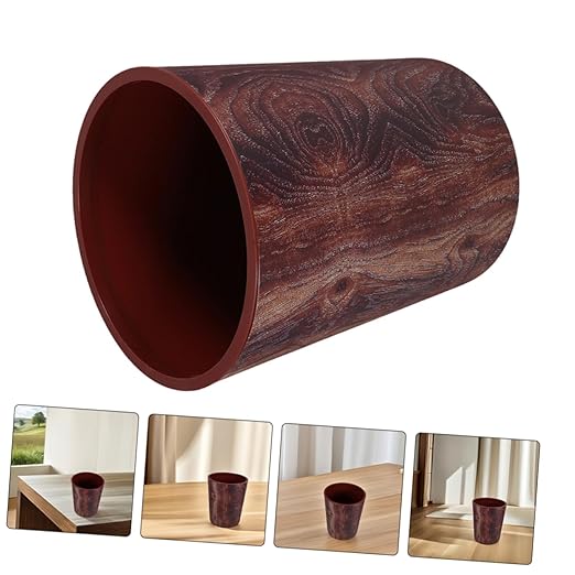 Rustic Wood Grain Trash Can Large Capacity Bathroom Waste Basket for Kitchen Office and Bedroom Sturdy Plastic Recycling Bin Lid