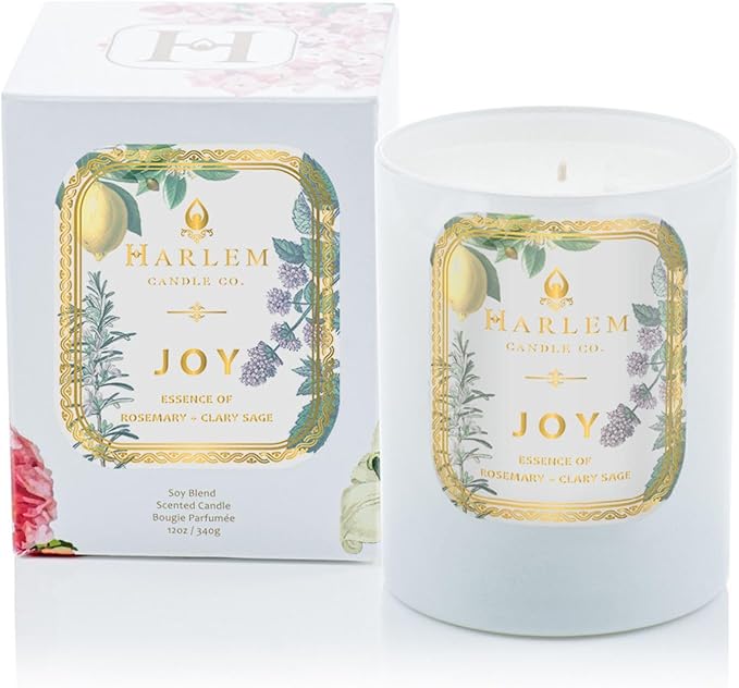 HARLEM CANDLE CO. - Joy - Luxury Scented Soy Candle 11 oz - 80-Hour Burn Time | Fresh Mint Italian Lemon Rosemary Jasmine Petals Cedarwood Amber Musk | Scented Candles for Home