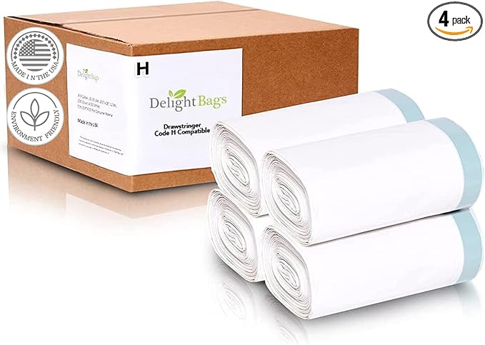 Compatible with Simplehuman Code H 200 Count Eco-Friendly White Drawstring Trash Bags Made in the USA with 70% CERTIFIED Post Consumer Material (Code H)