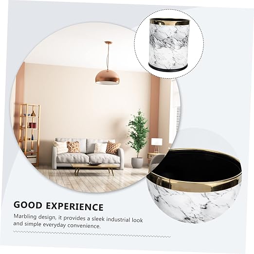 Garneck Marbling Trash Can Mouth Garbage Bin Plastic Wastebasket for Kitchen Bedroom Bathroom Home Use Compact Versatile Rubbish Bin