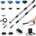 Electric Spin Scrubber Cordless Cleaning Brush - 8 Replaceable Brush Heads-90Mins Work Time 3 Adjustable Size 2 Speeds for Bathroom Shower Bathtub Glass Car with 18W Fast Charger Included (White)