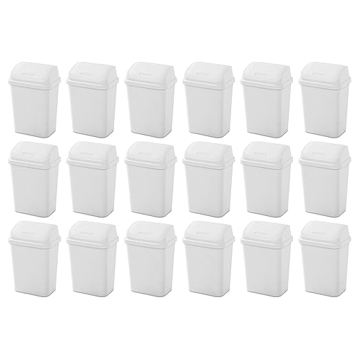 Sterilite 7.8 Gallon SwingTop Wastebasket Plastic Trash Can with Lid and Compact Design for Kitchen Office Dorm or Laundry Room White (18 Pack)