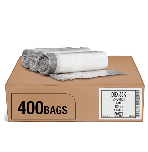 Ultrasac 45-55 Gallon 1.25 MIL Black Garbage Bags With Drawstrings Fits Rubbermaid Brute Trash Cans - 40 x 45 - Pack of 400 - For Commercial Industrial Municipal &amp Healthcare