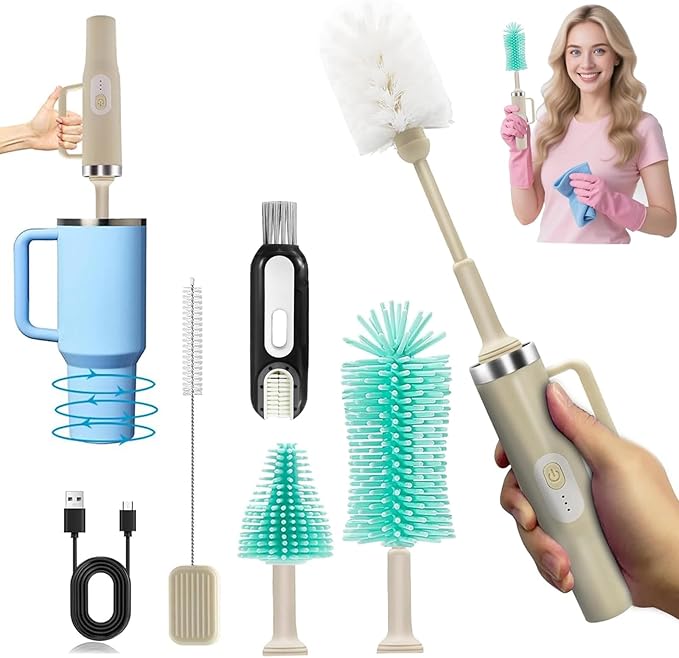 5-in-1 Long Handle Electric Bottle Brush Cleaner and Straw Cleaning Brush with Removable Brush Head Multi-Function Rechargeablefor Stanley Cups Baby Bottles Pacifiers Coffee Cups Sports Bottles