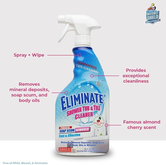 Clean-X Eliminate Shower Tub &amp Tile Cleaner- 32 fl oz. - Shower Cleaner by UNELKO Invisible Shield (3)