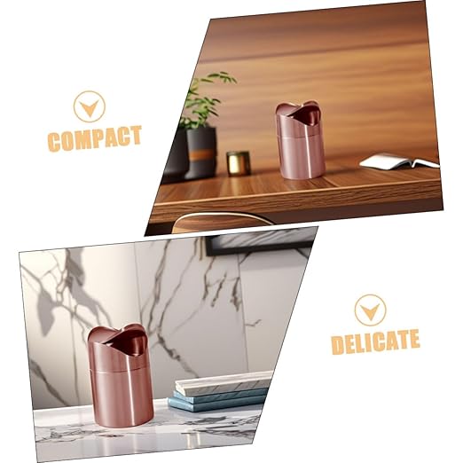 Mini Stainless Steel Trash Can with Lid Small Rose Gold Waste Basket for Office Bathroom Kitchen Compact Countertop Garbage Bin for Boys and Girls Decorative Storage