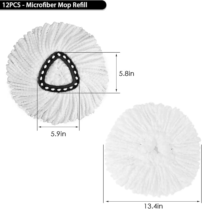 12Pack Spin Mop Replacement HeadsSpinning Mop Replace Head for Easy Wring Mop 100% Microfiber Mop Head Replacement Compatible with Triangle Spin Mop Refill for Floor CleaningWhite