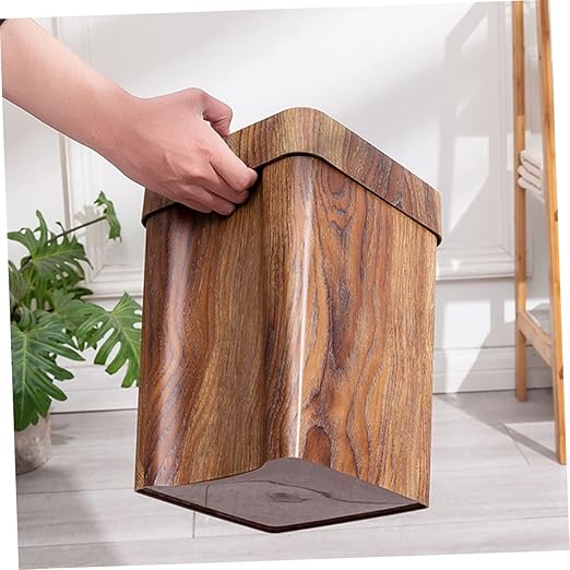 Wood Grain Waste Container Retro Style Trash Can for Bathroom Bedroom and Kitchen Stable Structure Easy to Clean Nordic Design Wastebasket