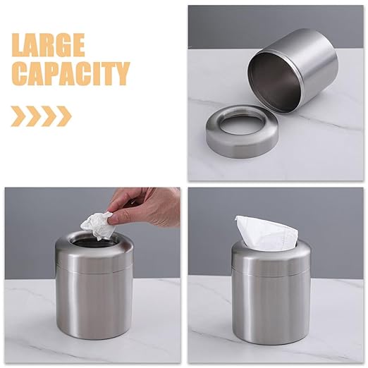 Small Trash Can 1.5l Mini Garbage Bin 304 Stainless Steel Round Bathroom Office Desk Countertop Wastebasket Without Lid