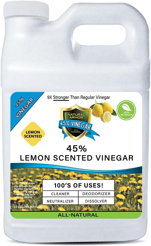 Natural Armor 45% Lemon Scented All-Purpose Cleaning Vinegar Industrial Strength Concentrate - Extra Strength Cleaner for Home Laundry Cleaning - 9X Stronger than Regular Vinegar (2.5 Gallons)