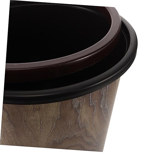 PRETYZOOM Wood Grain Trash Can Round Plastic Wastebasket Press Versatile Garbage Container for Kitchen Bathroom Office Bedroom and Hotels