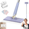 28/36in No Wash Lazy Mop Wet and Dry Snap Grip Mini Mop Zero Touch Mini Mops Convenient Automatic Cloths Changing Mops 360° Dust Mop with Reusable Cloths for Home (Purple*1+Cloth*5 28in)