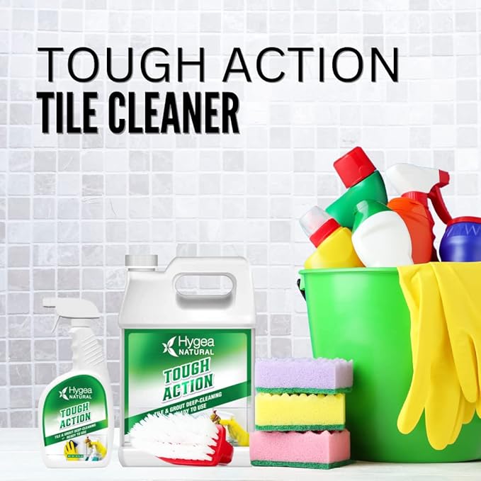 Hygea Natural Tough Action Tile &amp Grout Deep Cleaning Spray 24oz + Citrus Sparkle Heavy Duty Degreaser &amp All Purpose Cleaner 24oz Bundle - Removes Dirt &amp Scum without Harsh Chemicals