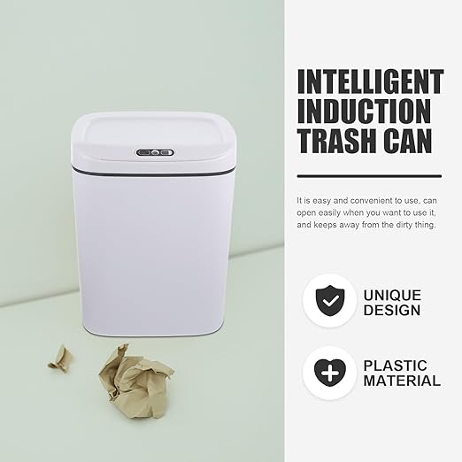 BESTYASH Smart 12l Automatic Sensor Trash Can with Lid Battery-Powered Intelligent Garbage Storage Container for Bathroom Bedroom and Kitchen White Household Waste Bin