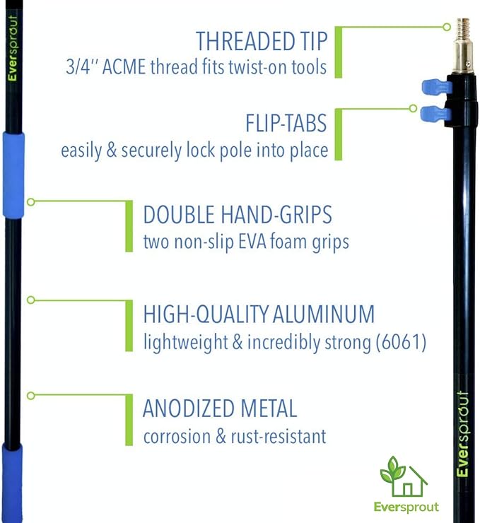 EVERSPROUT 5-to-12 Foot Duster 3-Pack with Extension-Pole (20+ Foot Reach) | Hand-packaged Cobweb Duster Microfiber Feather Duster Flexible Microfiber Ceiling &amp Fan Duster | Aluminum Telescopic