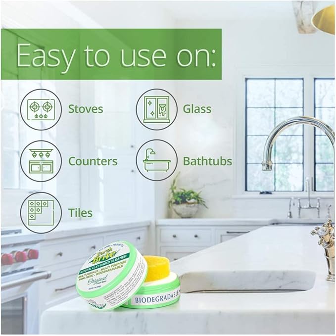All Natural Multipurpose Cleaner for Bathroom Floor Kitchen and More | 300g Original Natural Clay Tub + Sponge (2-Pack) Includes Bonus Diamond Towel Cleaning Supplies Kit