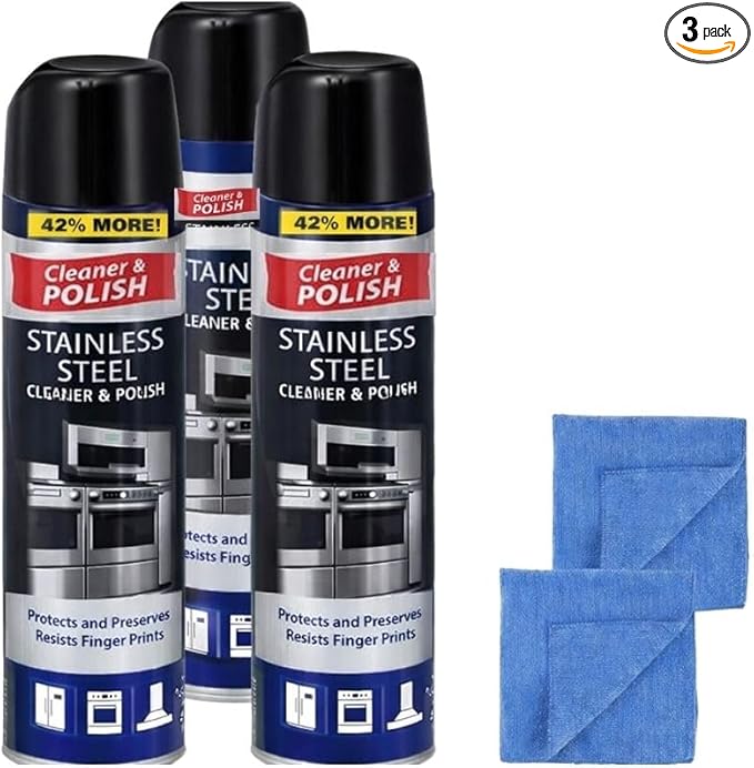 Quick Shine Stainless Steel Spray Cleaner – 3-Pack with Microfiber Cloth for Sparkling Appliances