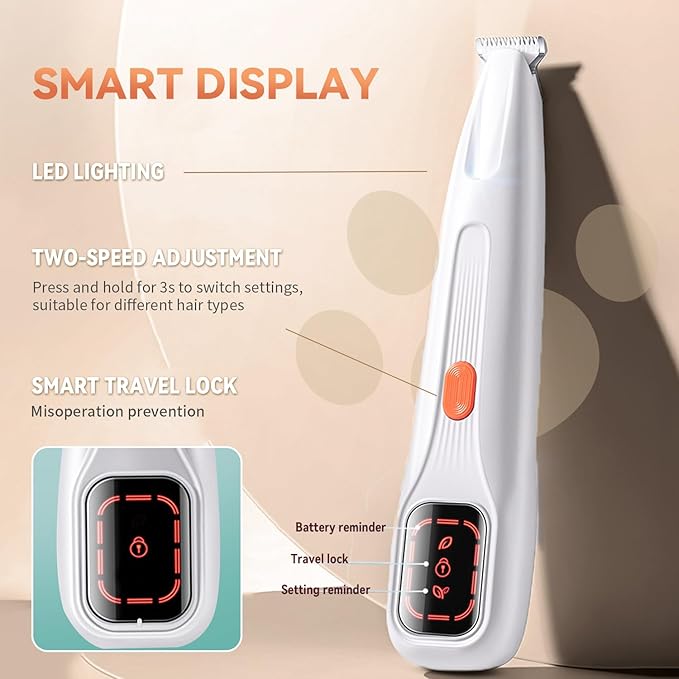 2026 New Pet Precision Trimmer Dog Paw Trimmer with LED Light Low Noise IP68 Waterproof Dual-Speed Motor Suit for Trimming Paw Ear Face Butt Eyebrows USB Rechageble (White Variant)