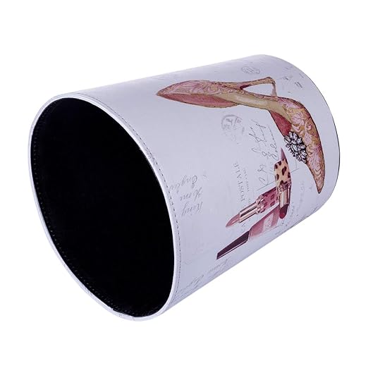 10L/2.64 Gallon Trash Can Decorative Waste Basket PU Leather Waste Paper Basket Waterproof Garbage Can for Bathroom Bedroom Office Kitchen and Living Room - Lipstick High Heels