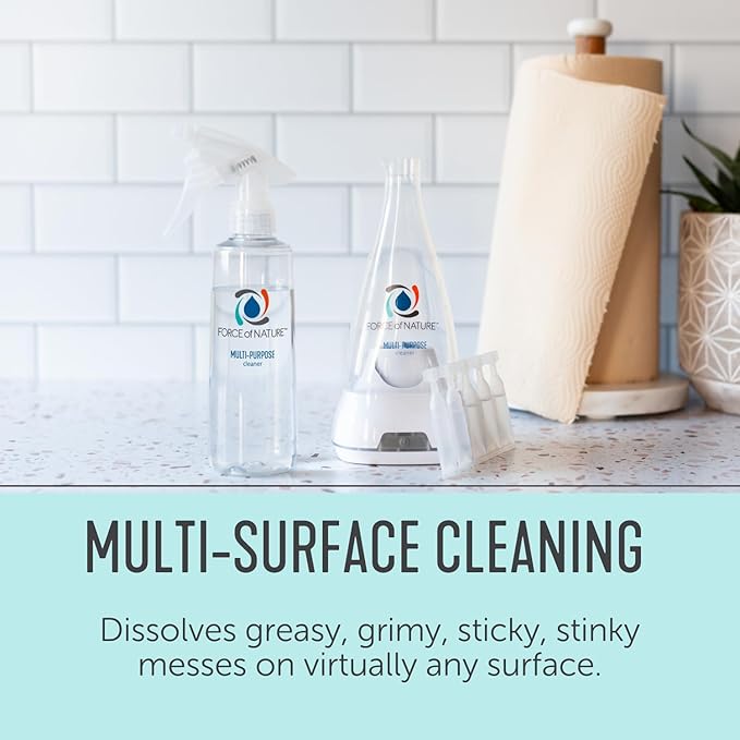 Force of Nature Multi-Purpose Cleaner Disinfectant &amp Deodorizer Year Supply Bundle - Reusable Bottle 50 Refills - EPA Registered Toxin-Free All-Purpose Natural Cleaning Supplies