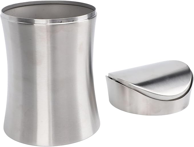 Zerodis Desk Trash Can Wastebaskets Multifunction Tabletop Dustbin Modern Garbage Container Storage Bin with Swing Lid Tiny Waste Basket for Office Home Desk Trash Can Stainless Steel