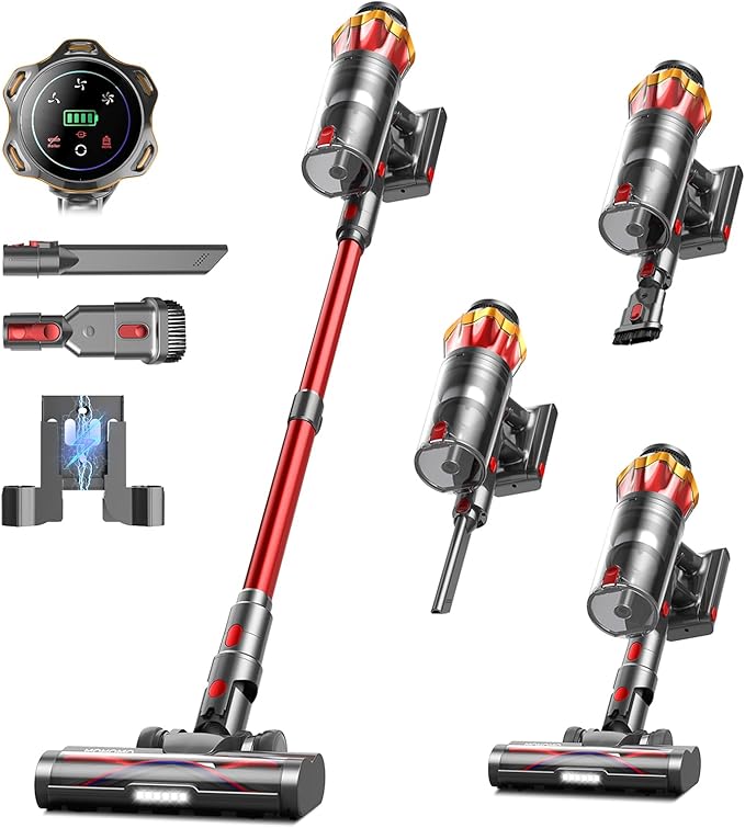 Cordless Vacuum Cleaner 650W/55KPa 70Mins Vacuum Cleaners for Home Self-Standing Stick Vacuum with Anti-Tangle Brush &amp OLED Touch Screen Vacuum Cleaner for Hardwood FloorsCarpetPet HairCar (