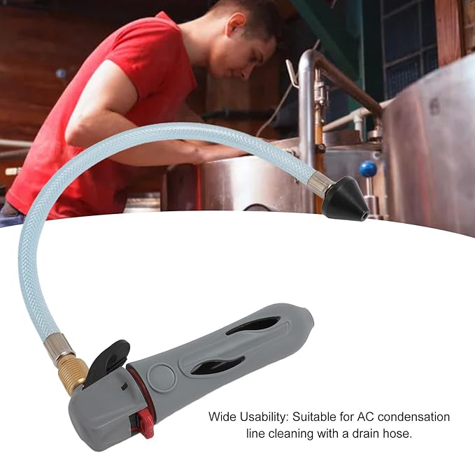 AC Drain Line Cleaner Tool ABS Brass Threaded Drain Opener Tool with Hose for Condensate Line (Grey)