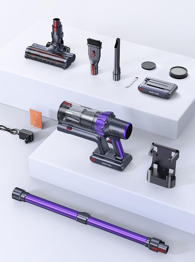 Cordless Vacuum Cleaner 2 Batteries 110 Mins Runtime Vacuum Cleaners for Home 45KPA 550W Stick Vacuum with Brushless Motor Automatically Adjust Suction Handheld Vacuum for Pet Hair/Carpet/Floor