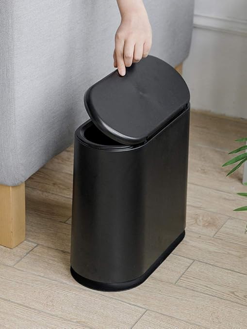 Sooyee 10 Liter Rectangular Plastic Trash Can Wastebasket with Press Type Lid2.4 Gallon Garbage Container Bin for BathroomPowder RoomBedroomKitchenCraft RoomOffice (Black)