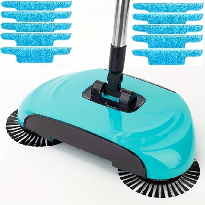 3-in-1 Carpet Sweeper Mini Manual Hand Push Sweeper with 360° Rotation Lazy Dustpan &amp Trash Bin for Efficient Floor Cleaning on Hardwood &amp Ceramic Tiles (Lake Blue)