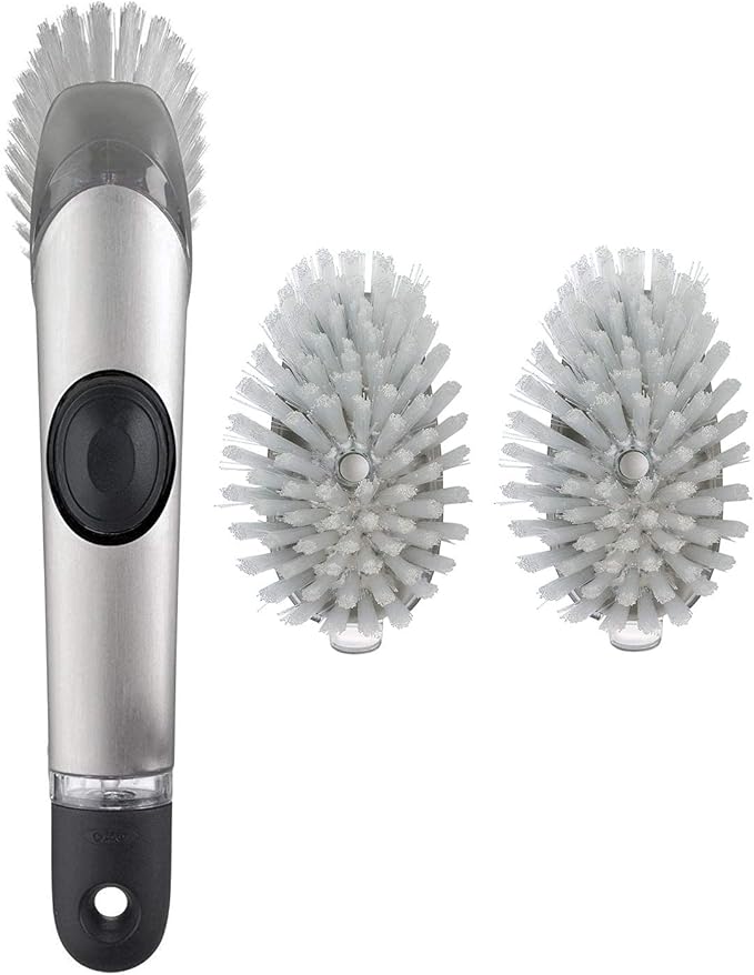 OXO Steel Soap Dispensing Dish Brush with 2 Dish Brush Refills