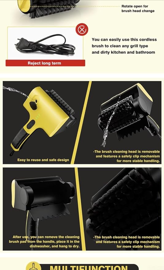High-Speed Cordless Electric Grill Cleaner Bristle-Free Rechargeable Brush Picnic Camping BBQ Wire Bathroom Tile Bathtub Cleaning Tool