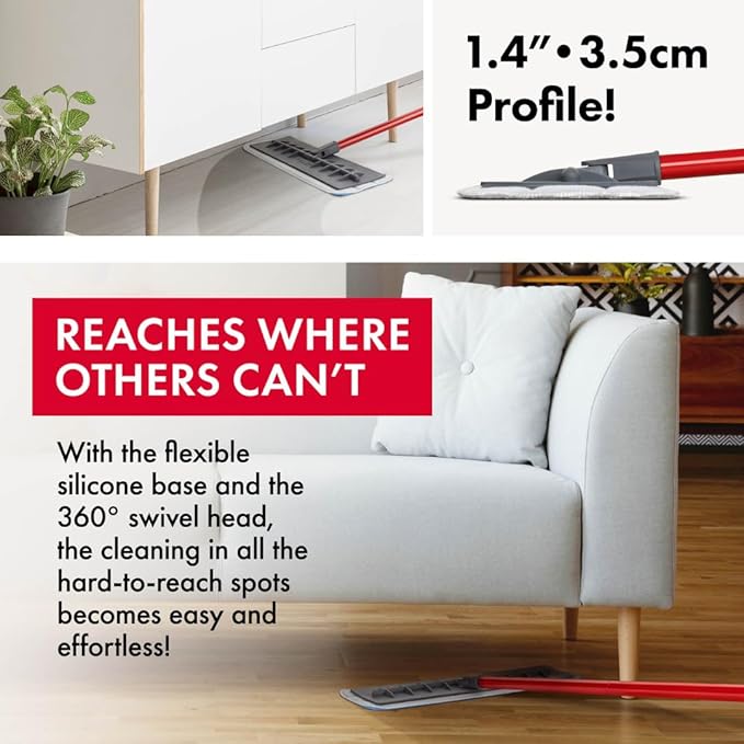 Tyroler Microfiber Floor Mop 100% Silicone Won't Scratch Furniture. Long Aluminum Anti-Rust Handle Fit to Hardwood Walls Laminate Parquet &amp Tile - 2 Free Microfiber Pads (Dark Gray)