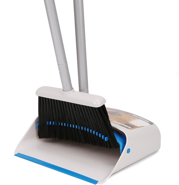 TreeLen Long Handle Broom and Dustpan SetUpright Dust Pan Combo for Home Kitchen Room Office Lobby Floor Use Without Bending
