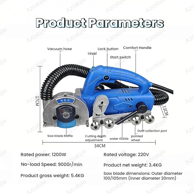 9000RPM Grout RemoverSlotting Tool1200W Powerful Electric Tile Joint Cleaner with 100mm Blade for Removing Old Cement Caulking Agent E