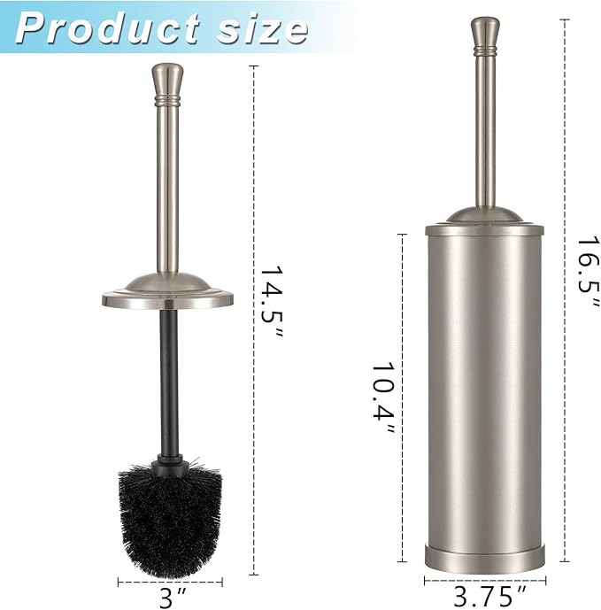 Brushed Nickel Toilet Brush and Holder Set304 Stainless Steel Toilet Bowl Brush and Holder for BathroomSilver Heavy Duty Toilet BrushDurable Scrubbing BristlesSplash ResistantLong Handle