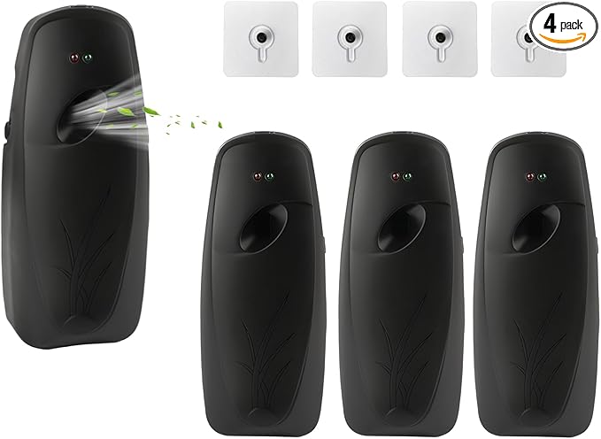 4PCS Automatic Air Freshener Spray Dispenser Wall Mounted or Free Standing Battery Operated Sprayer for Bathroom Multiple Time Scent Mist Release Settings for Room Restroom Sprayer