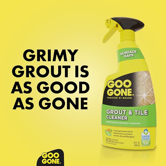 Goo Gone Grout and Tile Cleaner - 28 Ounce - Removes Tough Stains Dirt Caused by Mold Mildew Soap Scum and Hard Water Staining - Safe on Tile Ceramic Porcelain pack of 2