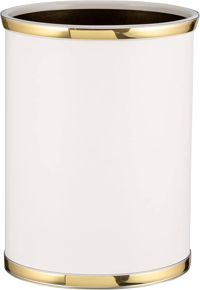 Kraftware 50274 Sophisticates W/Polished 14 Oval Waste Basket Wastebasket White with Brass