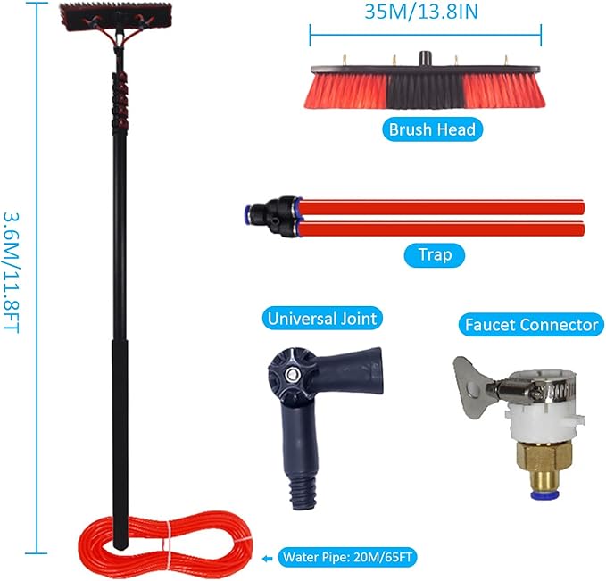 Telescopic Window Cleaning Poles Water Fed Extendable Window Cleaning Equipment Kit Telescopic Cleaning Brush for Cleaning Photovoltaic and Solar Panels and Other Cleaning Activities
