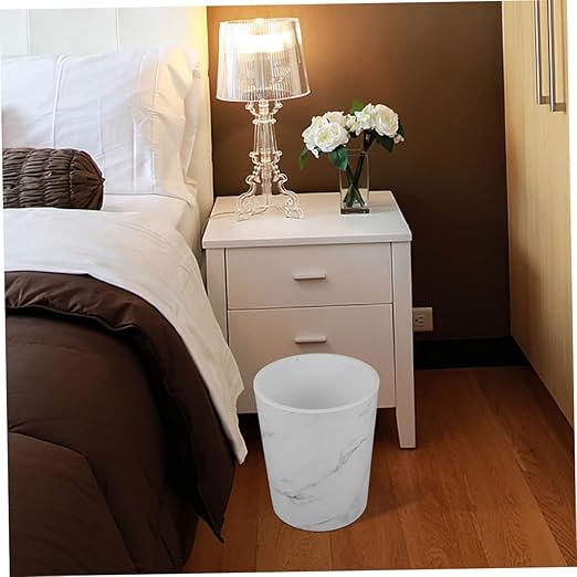 Mobestech Marble Pattern Trash Can with Press Ring Large Capacity Plastic Wastebasket for Bathroom Kitchen and Office Stylish Round Garbage Bin