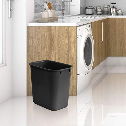 Acrimet Set of 2 Wastebasket Trash Can Garbage Bin Desk Side Bin 6.75 Gallons / 27 Quarts 25.5 Liters (Plastic) (Black)